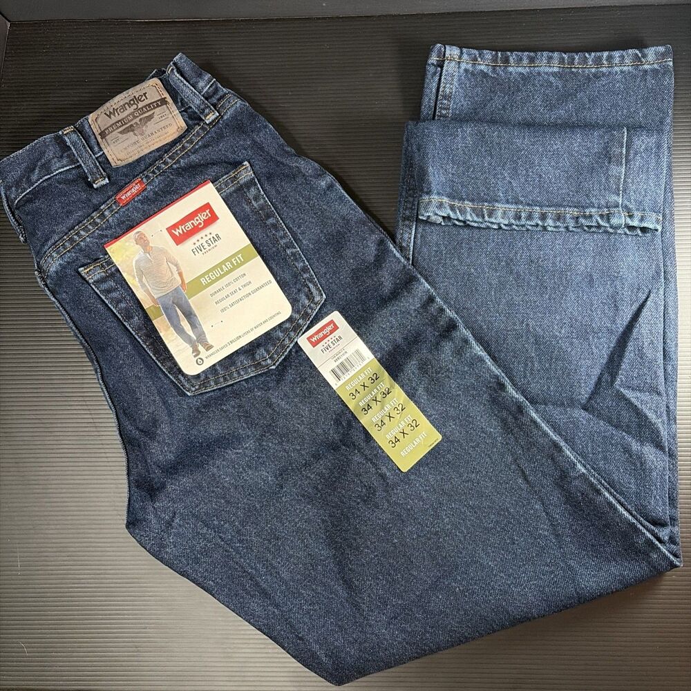 Men's Wrangler Regular Fit Five Star Jean 96501 100% Cotton 34x32” NEW